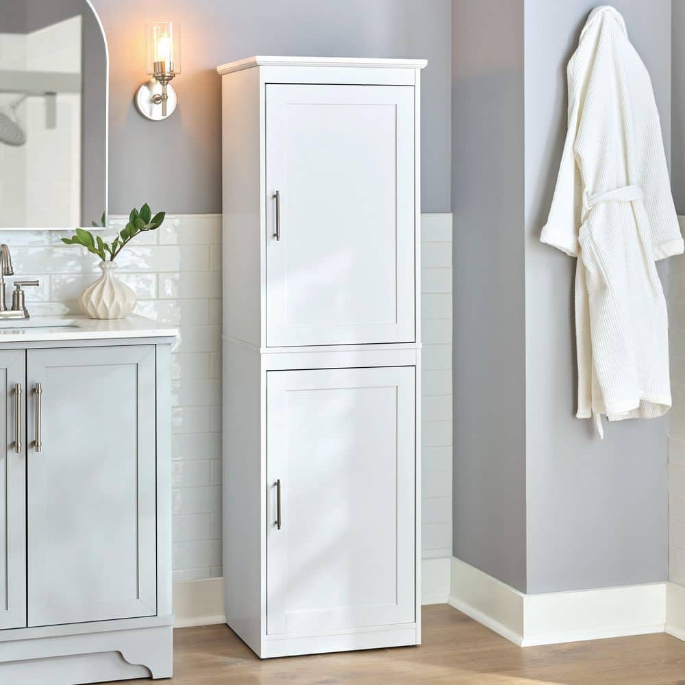 18.9 in. W x 15.67 in. D x 62 in. H White Freestanding Linen Cabinet