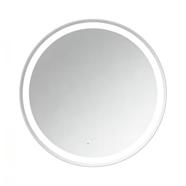 White 24 in. W x 24 in. H Anti-Fog LED Wall-Mounted Round Frameless Mirror (3-Color Dimmable)