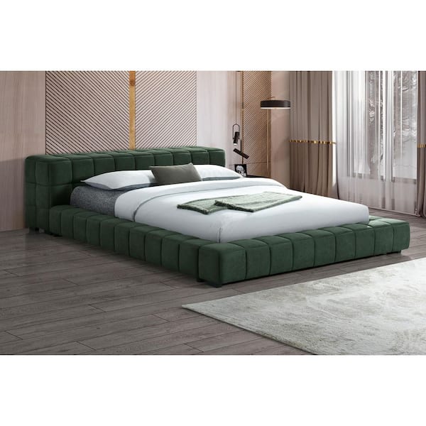 Trinity Green Wood Frame California King Platform Bed with Rectangular Block Headboard