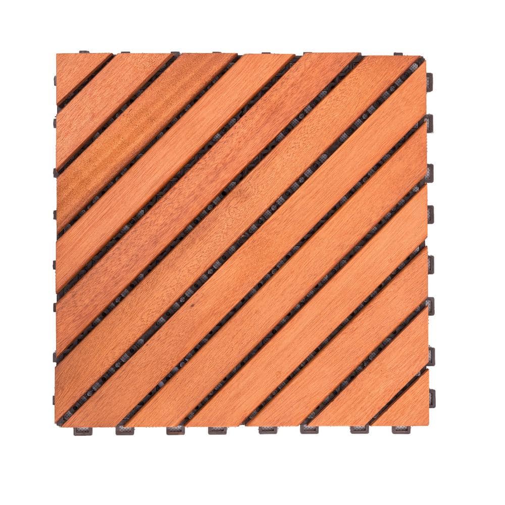 Cesicia 11 in. Diagonal Slat Eucalyptus Interlocking Deck Tile (10Pack