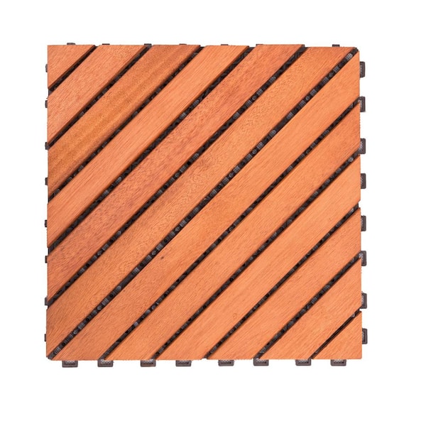 Cesicia 11 in. Diagonal Slat Eucalyptus Interlocking Deck Tile (10-Pack)