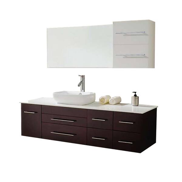 Virtu USA Justine 60 in. W x 22 in. D Vanity in Espresso with Stone Vanity Top in White with White Basin and Mirror