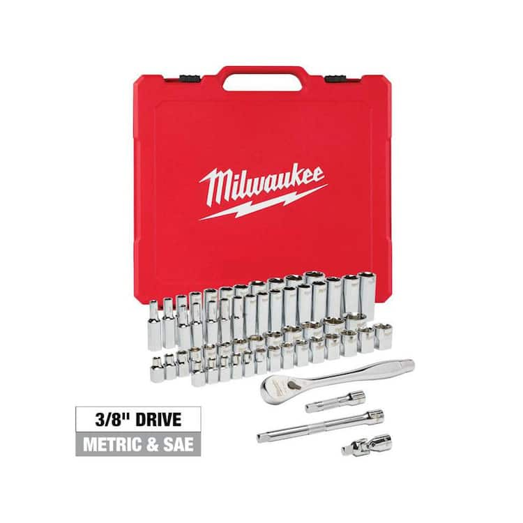 Milwaukee 3/8 in. Drive SAE/Metric Ratchet and Socket Mechanics Tool Set (56-Piece)