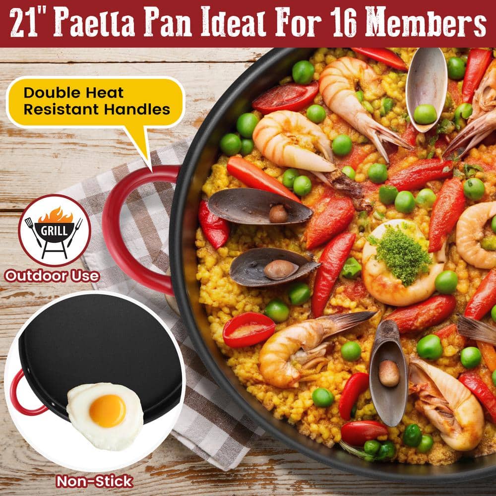 21-Inch Non-Stick Stainless Steel Paella Pan Set with Burner and Stand
