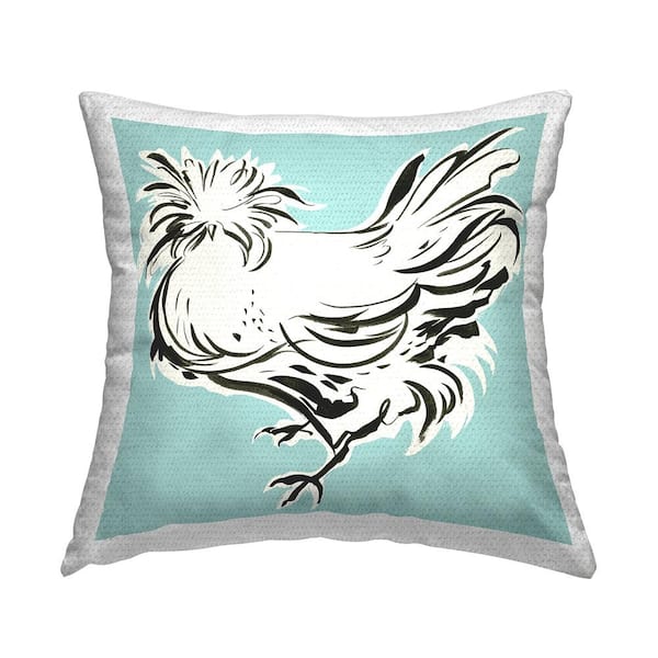 Stupell Industries Modern Chicken on Blue Blue Square Outdoor Throw Pillow