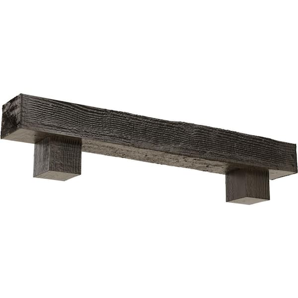 Ekena Millwork 4 in. x 8 in. x 7 ft. Rough Sawn Faux Wood Fireplace Mantel Kit, Alamo Corbels, Burnished Honey Dew