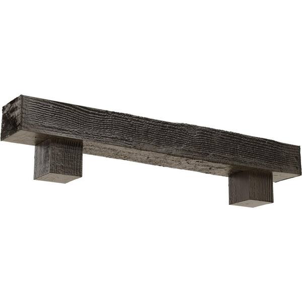 Ekena Millwork 6 in. x 6 in. x 3 ft. Rough Sawn Faux Wood Fireplace Mantel Kit, Alamo Corbels, Burnished Honey Dew