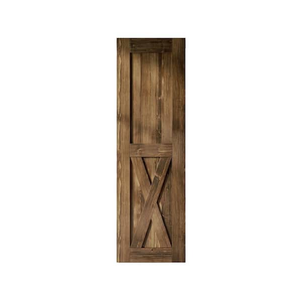 HOMACER 22 in. x 84 in. X-Frame Walnut Solid Natural Pine Wood Panel Interior Sliding Barn Door Slab with Frame