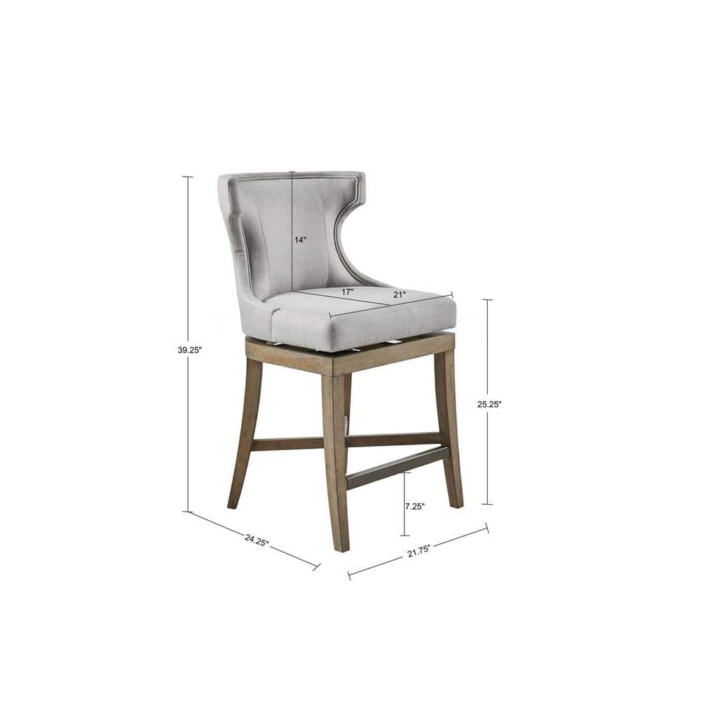 Elegant Light Grey Wingback Swivel Counter Stool with Bronze Accents