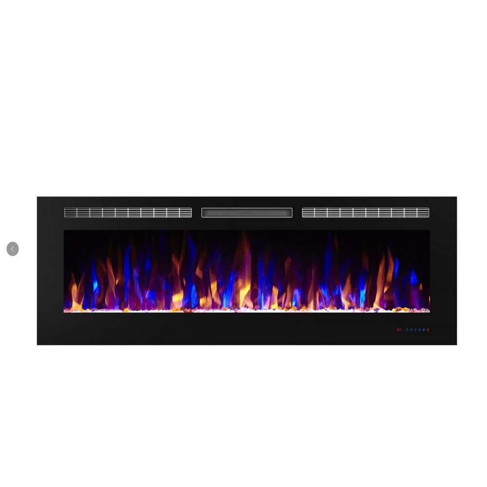 Black 60 in. 400 Sq. Ft. Recessed and Wall Mounted Electric Fireplace with 