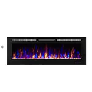 Black 60 in. 400 Sq. Ft. Recessed and Wall Mounted Electric Fireplace with Logs and Crystals