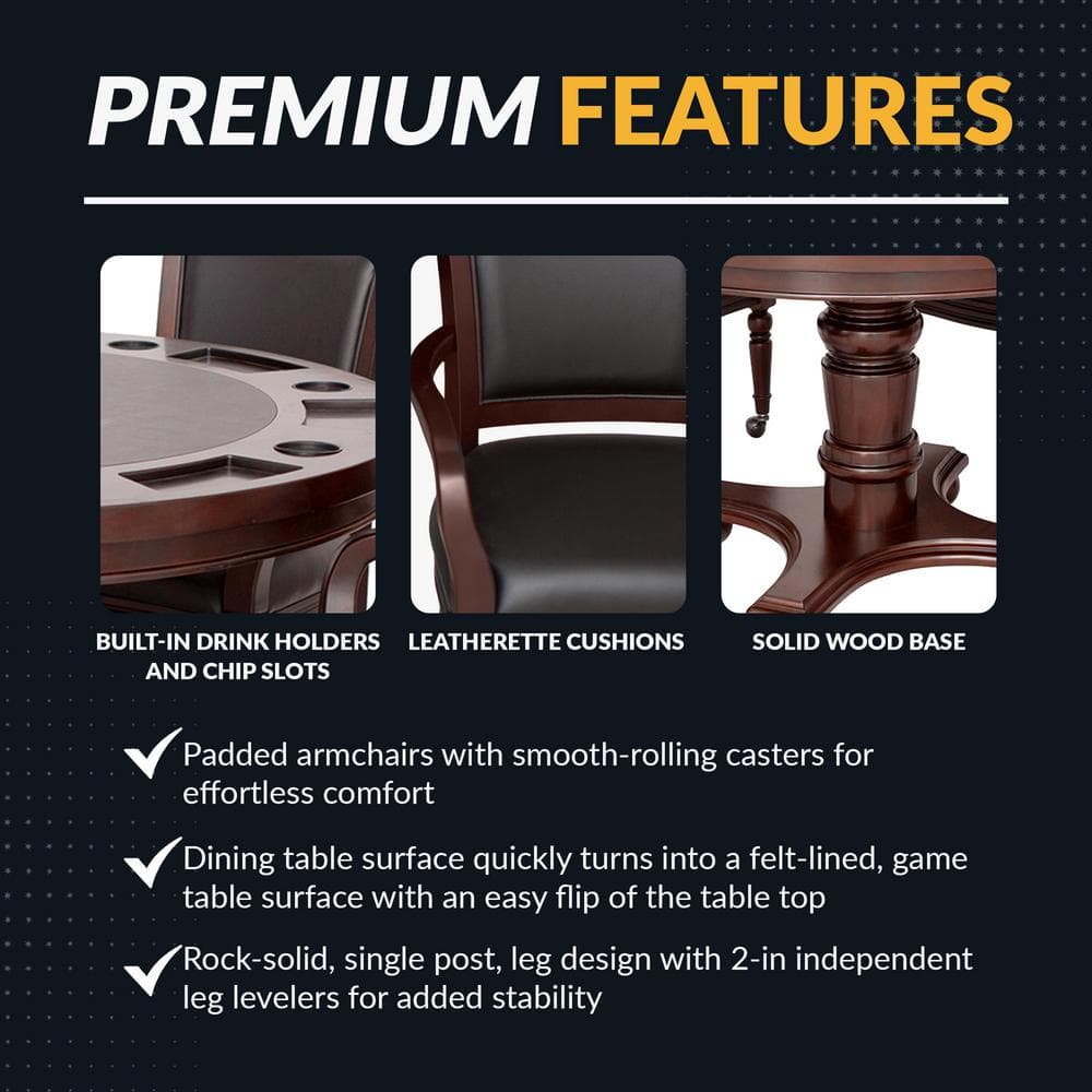 Walnut Finish 48" 2-in-1 Poker and Dining Table Set