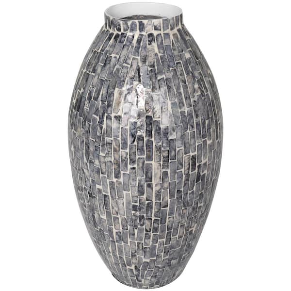 Litton Lane 15 in. Gray Handmade Mosaic Inspired Mother of Pearl Shell Decorative Vase