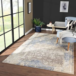 Chesta Blue 2 ft. x 3 ft. Floral/Botanical Classic/Traditional Luxelon Blend Area Rug
