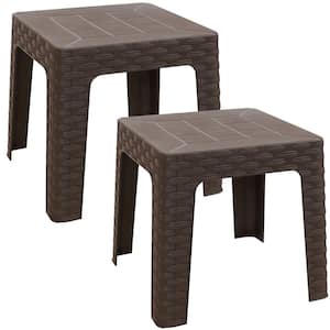 18 in. Brown Square Plastic Indoor/Outdoor Patio Side Table (Set of 2)