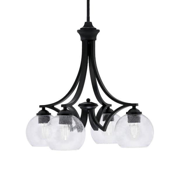 Unbranded Clevelend 4-Light Matte Black Chandelier, Round Chandelier with 5.75 in. Clear Bubble Glass Shades, No bulbs included