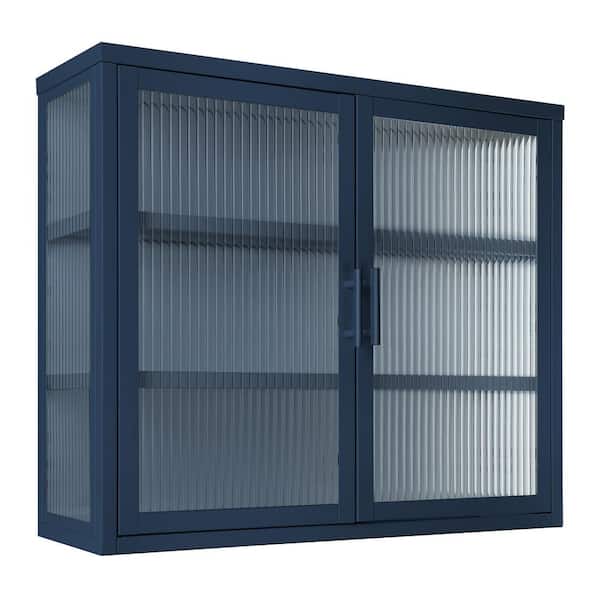 Unbranded Retro Style 27.6 in. W x 9.1 in. D x 23.6 in. H Bathroom Storage Wall Cabinet with Detachable Shelves in Blue