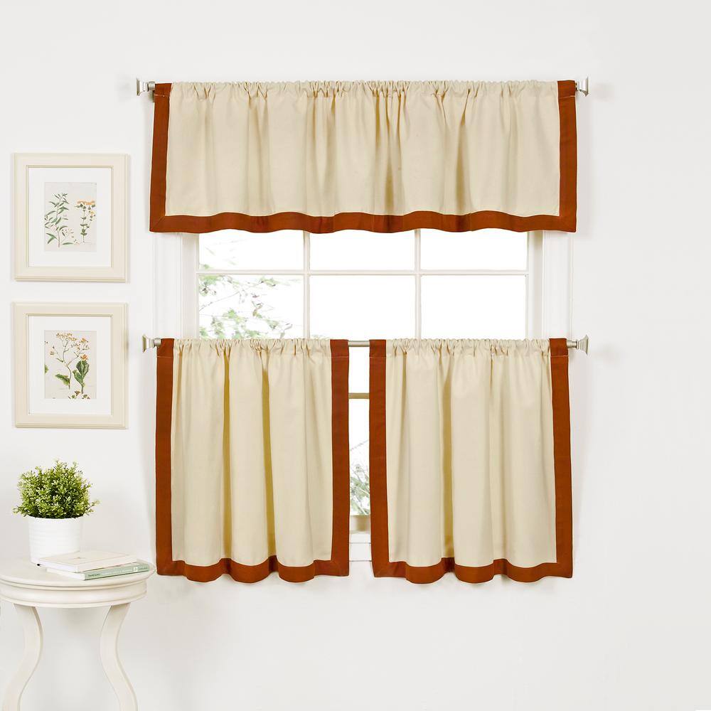 Spice Border Cream Cotton Rod Pocket Kitchen Tier Curtains - Set of 2