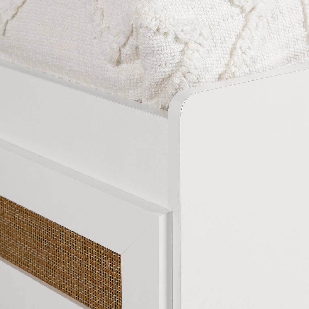 White Twin Platform Bed with Faux Rattan Drawers