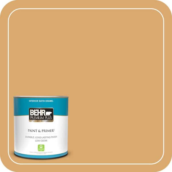 BEHR PREMIUM PLUS 1 qt. #ICC-70 Flower Field Satin Enamel Low Odor Interior Paint & Primer