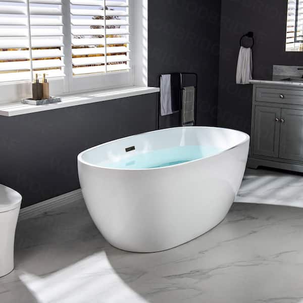 Verdun 59 in. Acrylic FlatBottom Double Ended Bathtub with Oil Rubbed Bronze Overflow and Drain Included in White