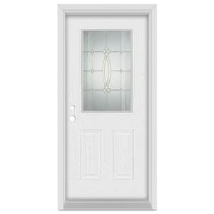 32 in. x 80 in. Diamanti Classic Right-Hand 1/2 Lite Brass Finished Fiberglass Oak Woodgrain Prehung Front Door