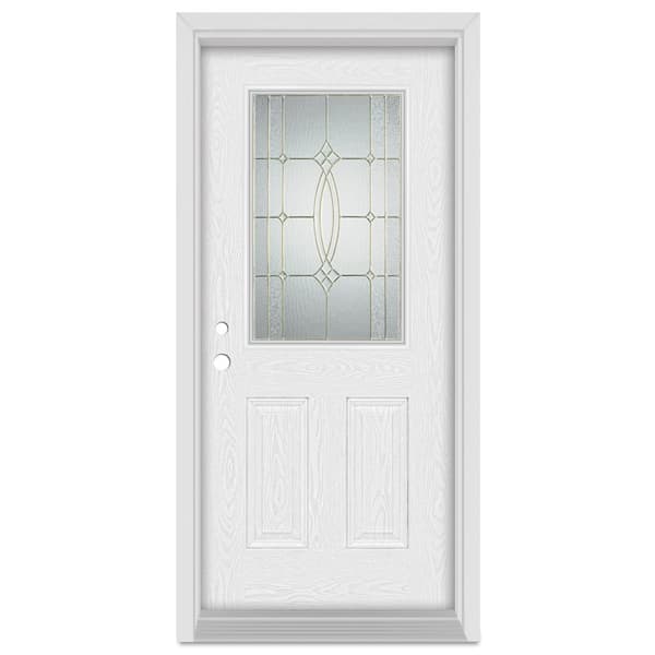 Stanley Doors 32 in. x 80 in. Diamanti Classic Right-Hand 1/2 Lite Brass Finished Fiberglass Oak Woodgrain Prehung Front Door