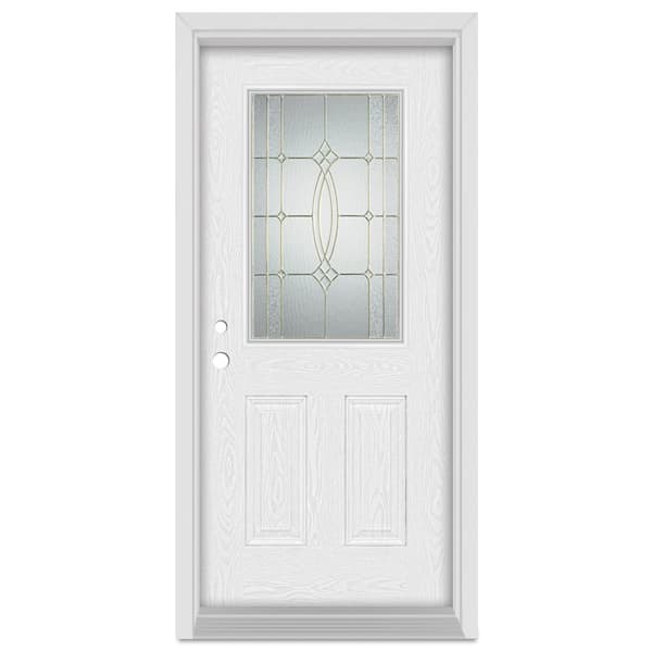 Stanley Doors 36 in. x 80 in. Diamanti Classic Right-Hand 1/2 Lite Brass Finished Fiberglass Oak Woodgrain Prehung Front Door