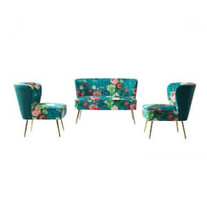 Arezo 3-Piece Blue Living Room Set with Metal Legs