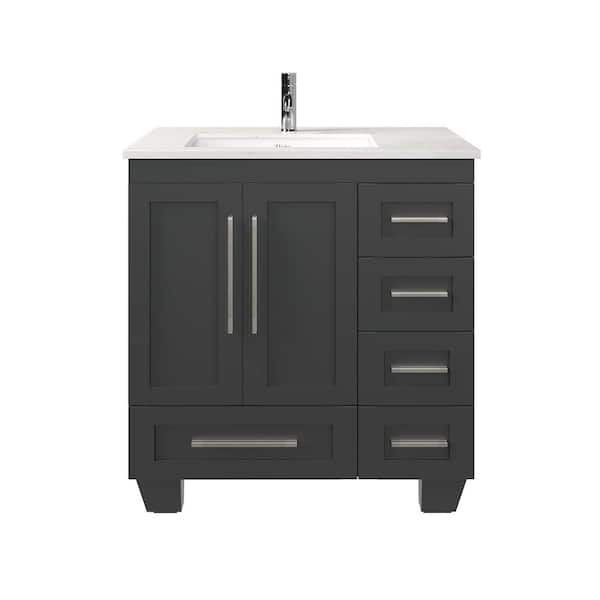 Loon 30 in. Single Sink Espresso Bath Vanity with White Carrara Quartz Top (Assembled)
