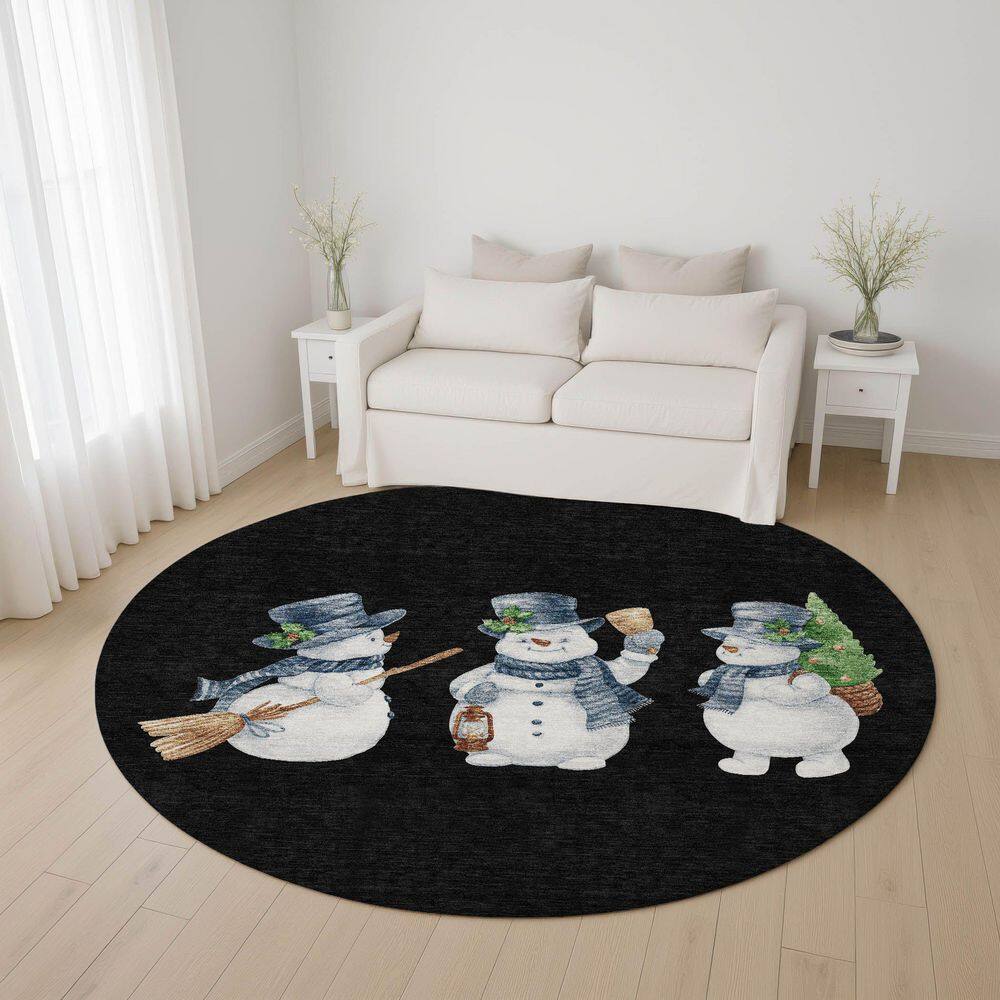 Mayfield Premium Machine Washable Abstract AMF1826 Black 8 ft. x 8 ft. Round Rug price history on PriceWatchPro