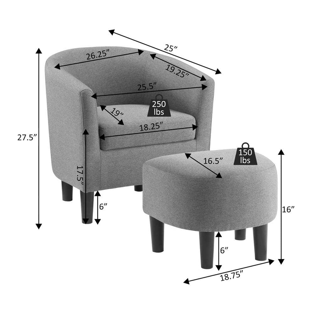 Cozy Churchill Dark Gray Microfiber Barrel Accent Chair & Ottoman