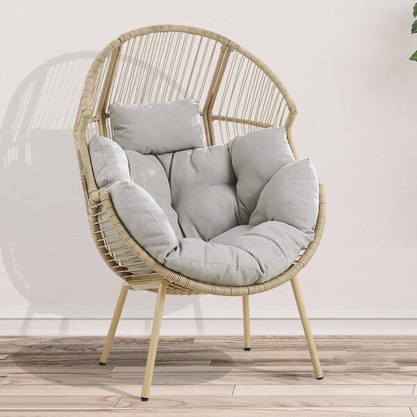 moosprr Patio Yellow Wicker Egg Chair Outdoor Lounge Chair