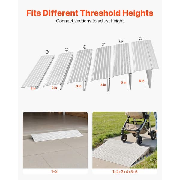 1 Pack 6 in. Aluminum Door Threshold Ramp Kit,800 lbs Load