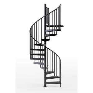 Condor Black Interior 60in Diameter, Fits Height 93.5in - 104.5in, 1 36in Tall Platform Rail Spiral Staircase Kit