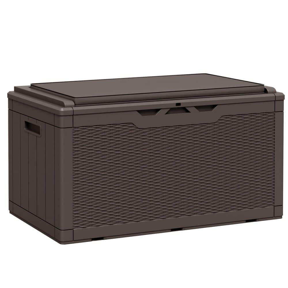 Classics 100 Gal. Brown Resin Deck Box with Soft Cushion, Large Lockable Outdoor Storage Box for Patio Furniture