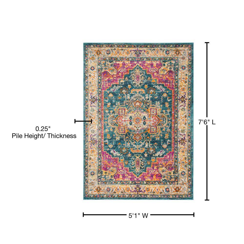 Blue Multi-Color Floral Motif Synthetic Area Rug