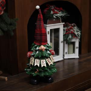 28 in. H Polyresin Christmas Tree Cheer Gnome Decoration with Color Changing LED Lights