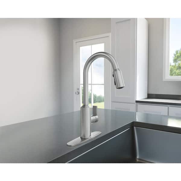 Meena Spot Resist Stainless 15.94 in. H Pull Down Sprayer Kitchen Faucet with 360 Degree Spout Swivel and Power Boost