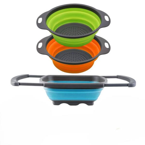 Collapsible Over-the-Sink, Colorful, Space-Saving Food-Grade Plastic Colander Set of 3