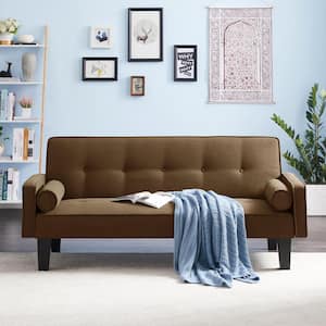 72 in. Square Arm Linen Straight Sofa in Brown