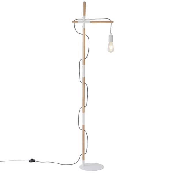 Zompoo Modern 56 in. 1-Light White Wood Standard Floor Lamp for Living Room with Foot Switch, E26 Base