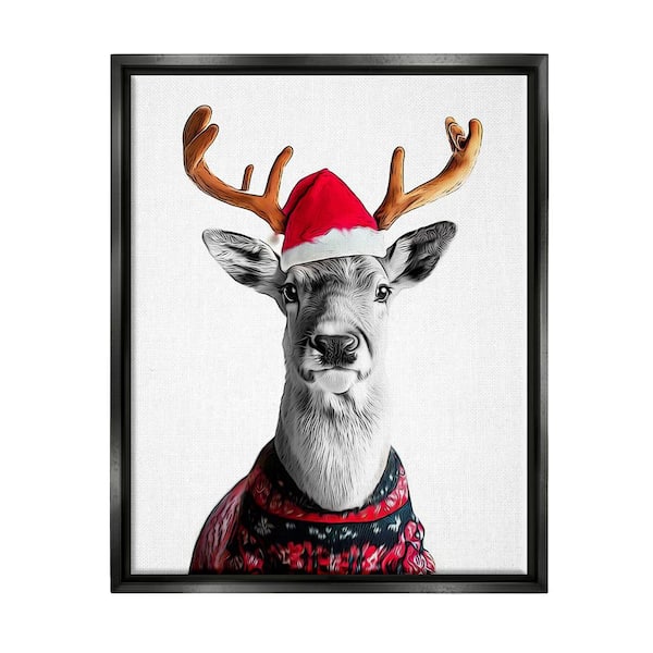 Stupell Industries Deer in Holiday Sweater by Annalisa Latella 1 Piece Floater Frame Graphic Print Animal Poster Art Print 21 in. x 17 in.