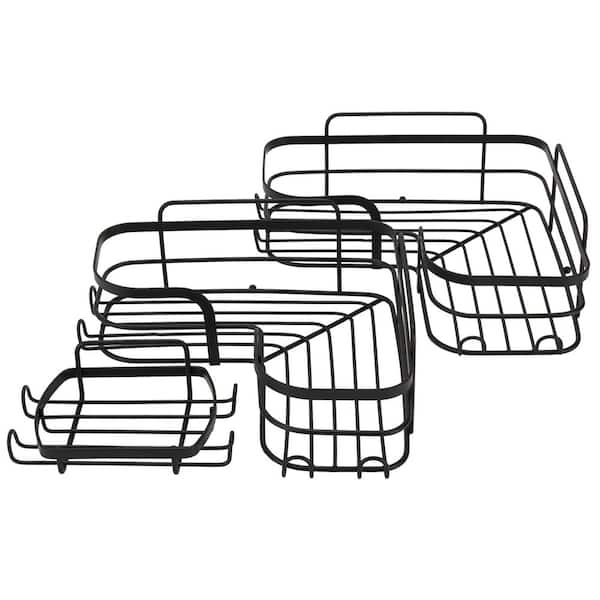 3 Piece Adhesive Mount Corner Shelf Shower Caddy Set in Black