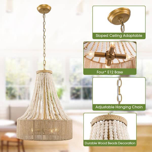 Flint Garden Farmhouse 17.7 in. 4-Light Antique Gold Empire