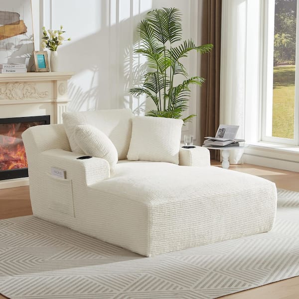 Seafuloy Beige Suede Accent Arm Chair, Chaise Lounge with Holder