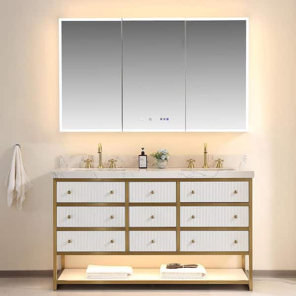 Wilton 60 in. Double Sink Freestanding White Bath Vanity with White Cultured Marble Top Assembled