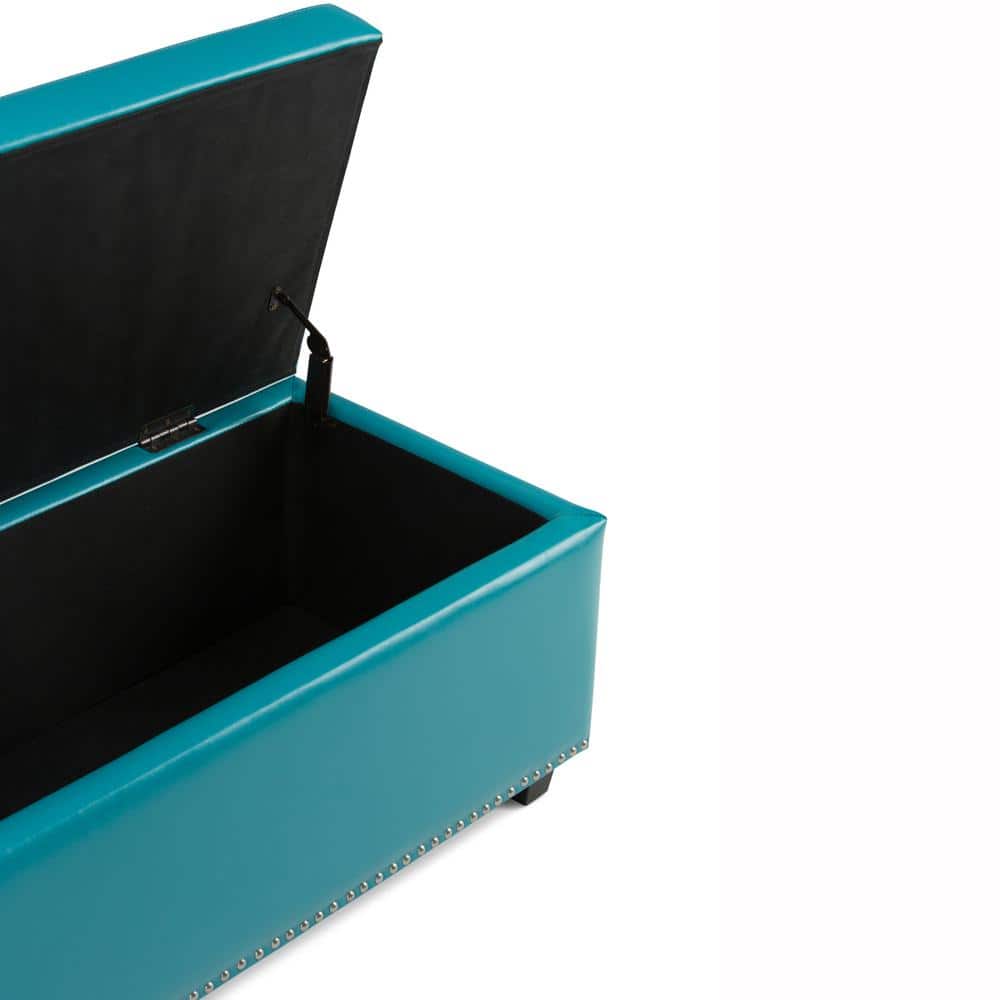 Mediterranean Blue Tufted Bonded Leather Large Storage Ottoman