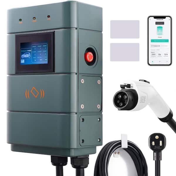 Level 2 EV Charging Station, Adjustable 0-48A, 11.5 kW 240V, NEMA 6-50 Plug, 24-ft. Cable, ETL & Energy Star Certified