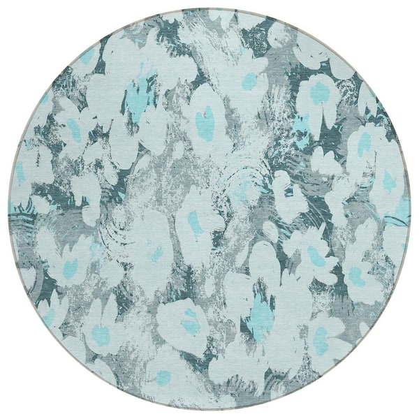 Addison Rugs Chantille ACN538 Teal 8 ft. x 8 ft. Round Machine Washable Indoor/Outdoor Geometric Area Rug